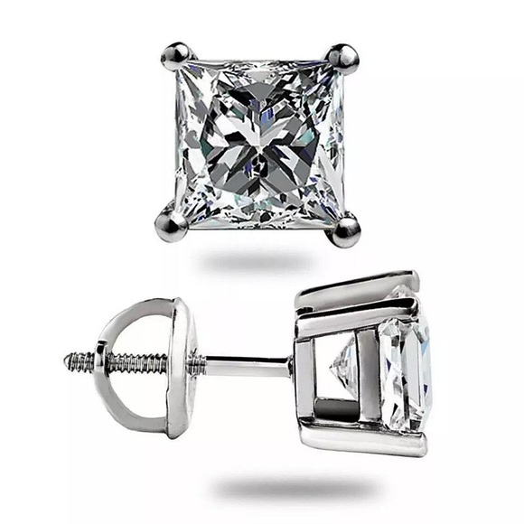 COPY - 4Ct Princess Cut VVS1/D Lab Created Studs Earrings 14k White Gold 7mm Sc… - Picture 3 of 5